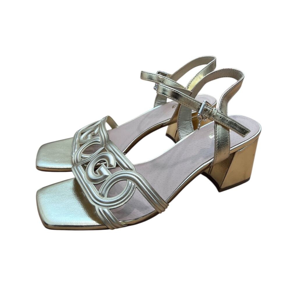 G by GUESS Nunez Gold Metallic Block Heel Sandals Women's Size 9M Elegant Formal